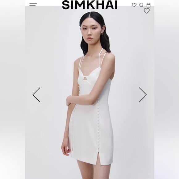 NWT SIMKHAI Eilish button-embellished crepe halterneck mini dress Ivory Size 12 - Picture 15 of 15